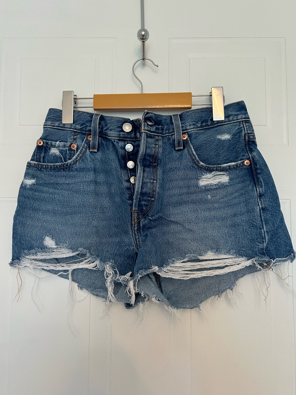 Levi's Distressed Button-Front Blue Denim Shorts - Women’s Size 28